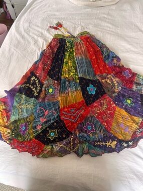 Embroidered Patchwork Maxi Skirt - Multicolor